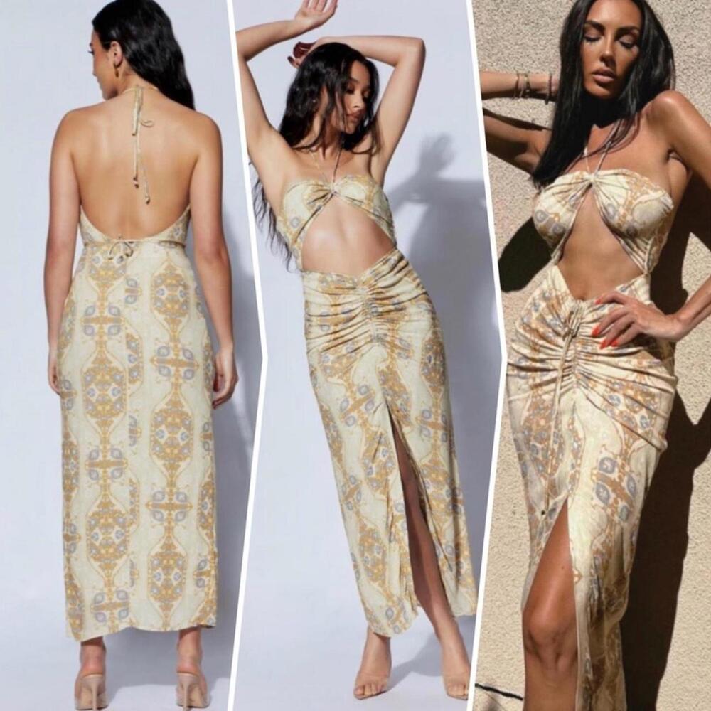 MESHKI Arisa Halter Midi Dress in Paisley